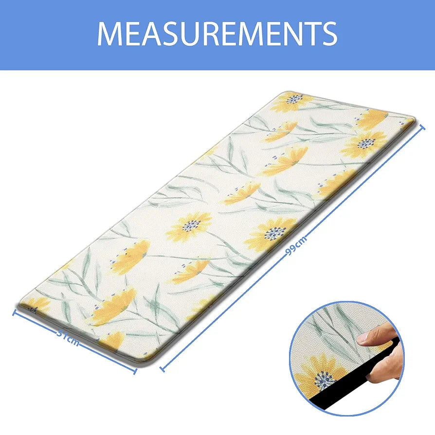 Luxe Home Columbo Anti-Fatigue Kitchen Mat - 51x99 cm Non-Slip Cushioned Comfort Mat - Floral Pattern Standing Desk Mat - Waterproof and Easy to Clean for Home and Office